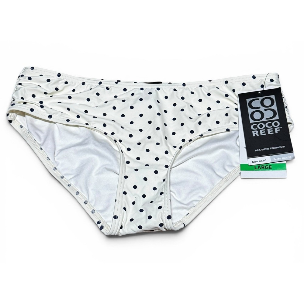 NWT Coco Reef Polka Dot Bikini Bottoms Women's Large Light Yellow Navy Swim
